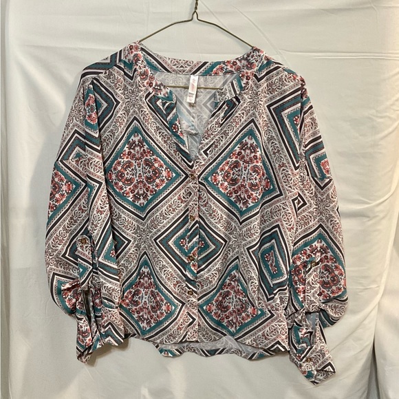 Xhilaration Multi Colored V-Neck Button Up Top - Picture 1 of 5